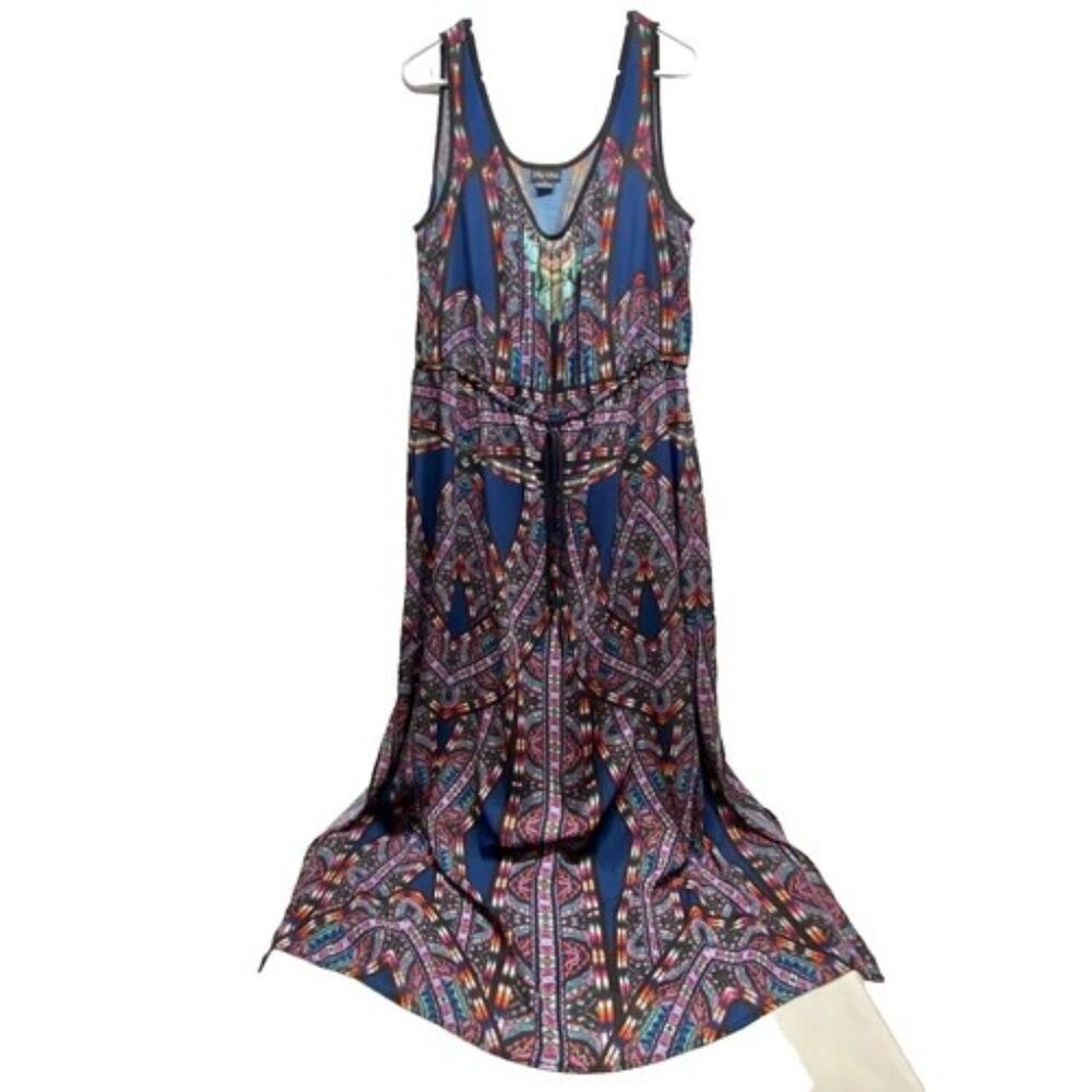 City Chic Maxi‎ Tank Dress Women's M/18 Plus Vibrant Multicolor Drawstring Waist